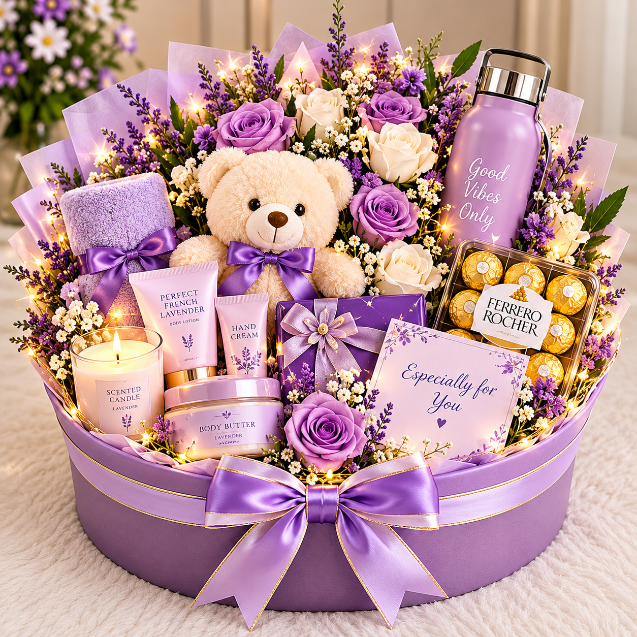 Lavender luxury gift hamper with teddy bear